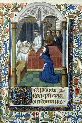 Last Sacrament, illuminated miniature from fourteenth century Book of Hours, South African Library, Capetown, South Africa