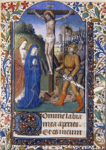 Crucifixion, 14th century illuminated manuscript from a  Book of Hours, National Library of South Africa, Capetown, South Africa