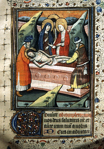 South Africa, National Library of South Africa, Capetown, the entombment, from a 14th century Book of Hours