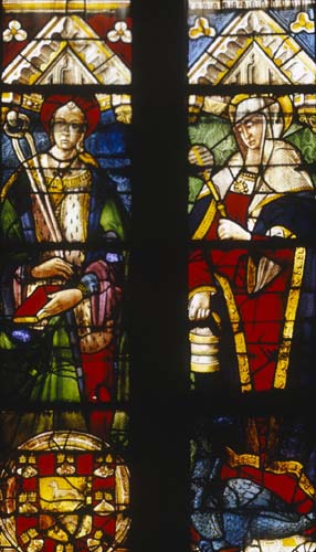 St Agatha and St Martha, by Diego de Santillana,16th century stained glass, Leon Cathedral, Spain 
