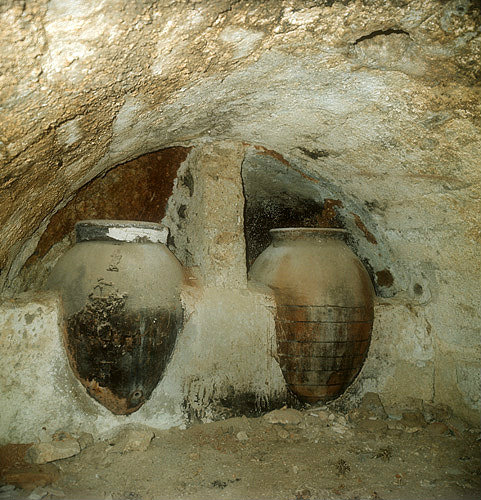 Wine storage jars in underground concrete cellar, Cuenca, Castilla-La Mancha, Spain