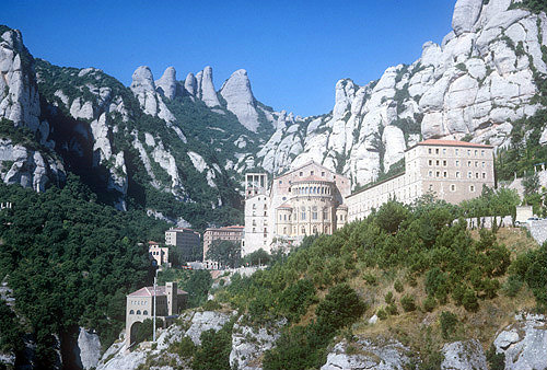 Santa Maria de Montserrat, Benedictine Monastery, on mountain of Montserrat, Catalonia, Spain