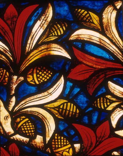 Foliage pattern, 16th century stained glass, south nave aisle, Leon Cathedral, Spain