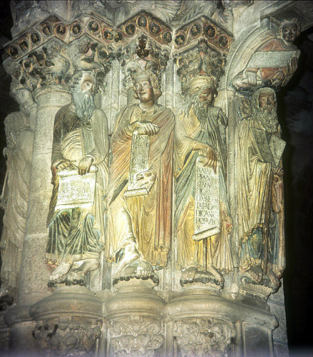 Jeremiah, Daniel, Isaiah and Moses, sculpted figures, twelfth century, by Master Mateo, Santiago de Compostela Cathedral, Spain