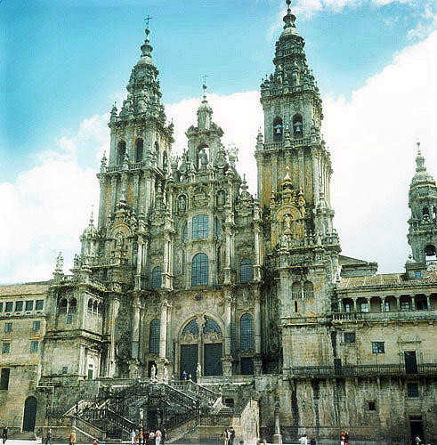 West facade of twelfth century Cathedral, Santiago de Compostela, Spain