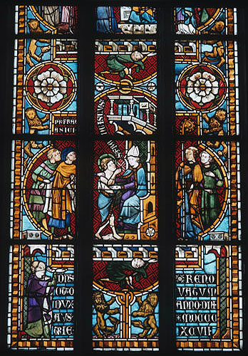 St Francis taking leave of his father, St Francis window, fourteenth century, Kloster Kirche, Konigsfelden Switzerland