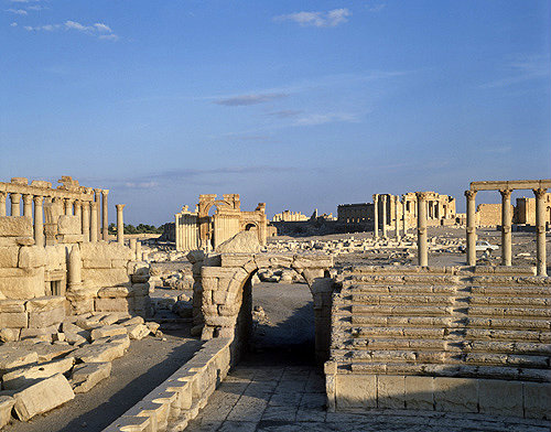 Syria, Palmyra, the theatre with the Temple of Bel beyond ,dating from the Greco-Roman period