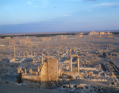 General view over the ruins at sunset, Palmyra, Syria