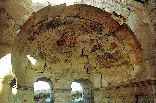 Small basilica, showing painting inside dome, Risaffe, Syria