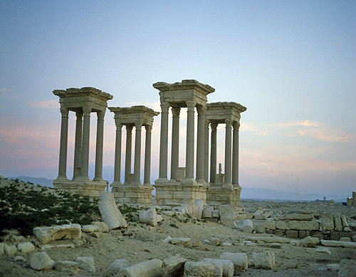 Syria, Palmyra, the Tetrapylon before sunrise