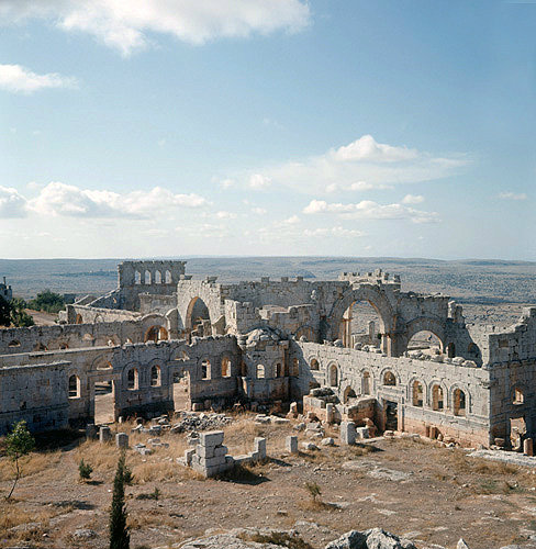 Syria, Qalaat Semaan, the monastery from the enclosure wall