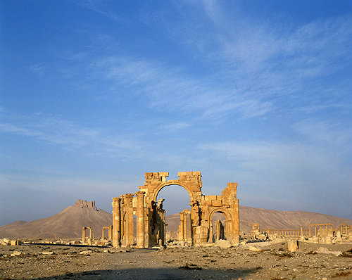 Syria, Palmyra triumphal arch and Arab castle