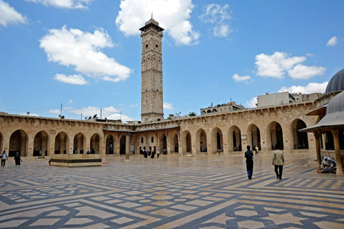Aleppo, Syria, Great Mosque, founded circa 715 by Caliph Walid I on site of Byzantine cathedral of St Helen burnt 1169, rebuilt by Ayyubid Nur-ad-Din (ruled 1146-74)