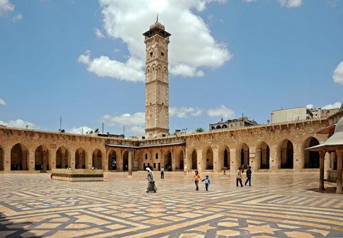 Aleppo, Syria, Great Mosque, founded circa 715 by Caliph Walid I on site of Byzantine cathedral of St Helen burnt 1169, rebuilt by Ayyubid Nur-ad-Din (ruled 1146-74)