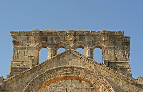 Church of St Simeon Stylites, 476-491, arch of south façade and upper south wall of central court, Qala