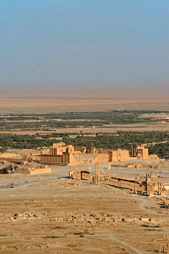 Temple of Bel, end of colonnaded street and oasis seen from Qala