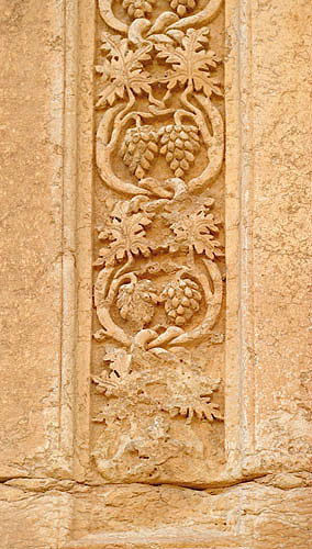Detail of carving of grape vine on funerary temple (late second century AD) at north west end of colonnaded street, Palmyra, Syria
