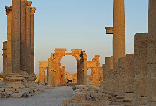 View south east along colonnaded street to monumental arch (circa AD 200), Palmyra, Syria