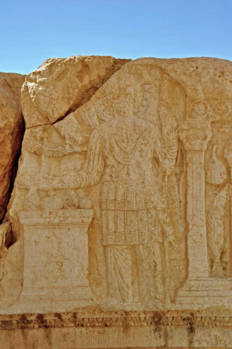 Temple of Bel, relief carving (AD 32) showing sun god Aglibol sacrificing, Palmyra, Syria