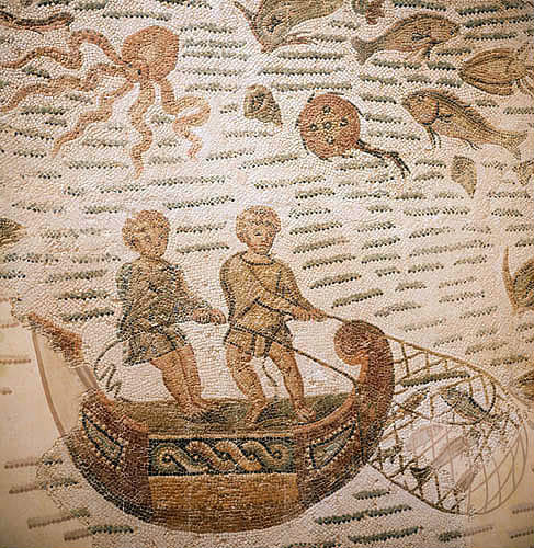 Tunisia, detail of the  marine Roman mosaic from Thuburbo Majus, 4th century  AD and now in the Bardo National Museum, Tunis