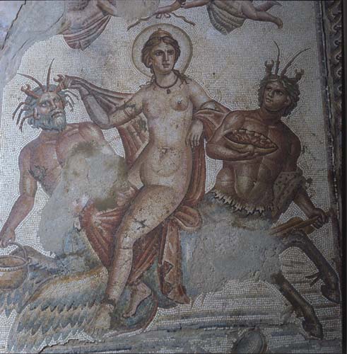 Amphitrite, Poseidon, Triton,  3rd century mosaic, Roman villa, Bulla Regis, Tunisia