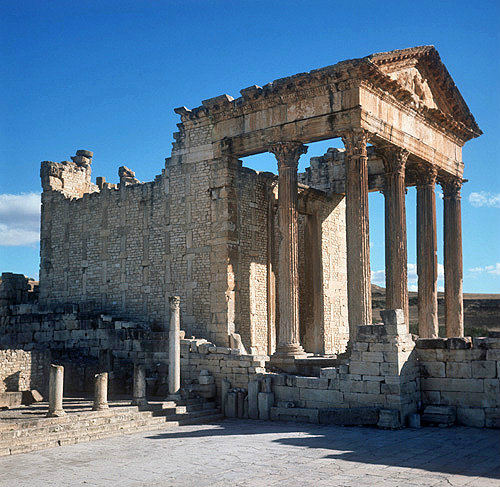 Temple of Jupiter, Juno and Minerva, 166-167 AD, Dougga, ancient Thugga, Roman city founded 6th century BC, Tunisia