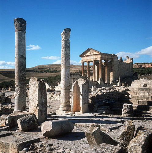 Temple of Jupiter Juno and  Minerva, 166-167 AD, Dougga, ancient Thugga, Roman city founded 6th century BC, Tunisia