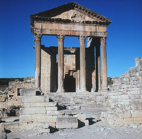Temple of Jupiter, Juno and Minerva, 166-167 AD, Dougga, ancient Thugga, Roman city founded 6th century BC, Tunisia