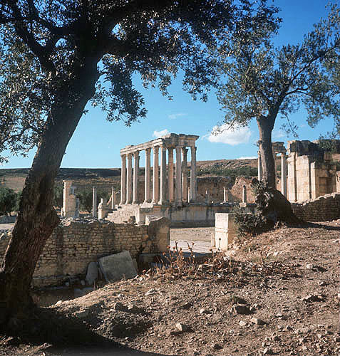 Temple of Juno Celeste 222-235 AD, east face, Dougga, ancient Thugga. Roman city founded 6th century BC, Tunisia