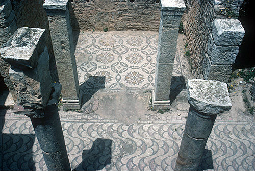 Mosaic floor of underground Roman villa known as the Palais de la Chasse (Palace of the Hunt) Bulla Regia, Tunisia