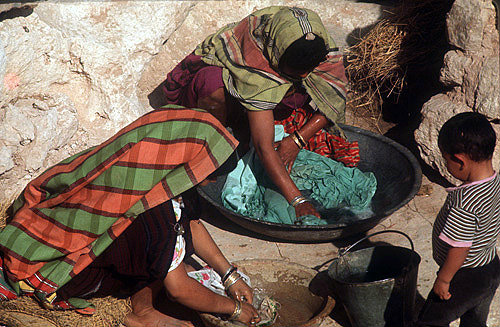 Berber women washing clothes, Tunisia