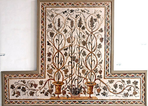 Four millet stalks growing from pots with vines, Bardo Museum, Tunis, Tunisia