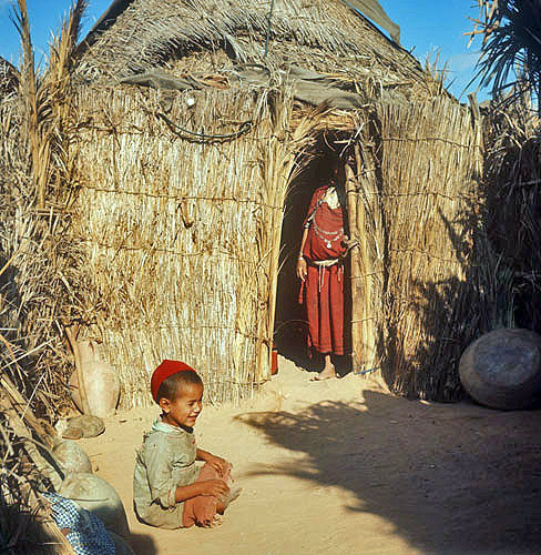 Berber children in bamboo dwelling, Island of Djerba, Tunisia
