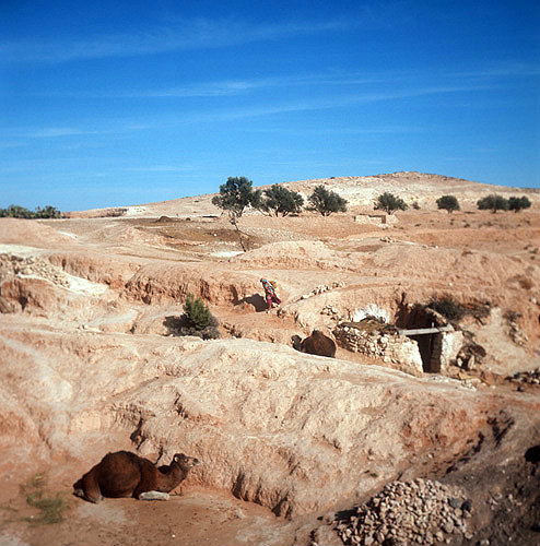 General view of scenery around Troglodite dwellings, Matmata, Tunisia