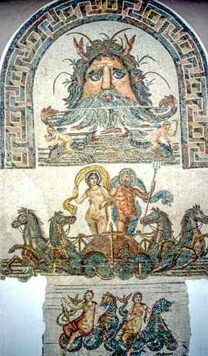 Oceanus, Neptune and Amphitrite in chariot, nereids and sea horses,  Bardo Museum, Tunis, Tunisia