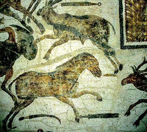Horse, antelope, deer, third century, Roman mosaic, Sousse Museum,  Sousse, Tunisia