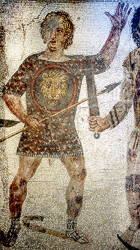 Gladiators, third century Roman mosaic, Sousse Museum, Sousse, Tunisia