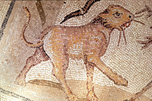 Lioness, detail from fifth century floor mosaic in the Great Church, Mopsuestia (Misis), Cilicia, Turkey