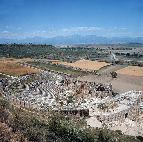 Greco-Roman theatre which seated 15,000 St Paul preached his first sermon in Asia Minor here, Perge, Pamphylia, Turkey