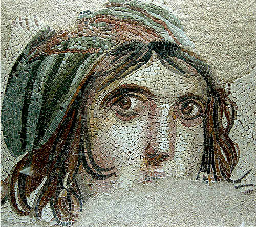 Face of female known as the Gypsy girl, third century, Gaziantep, Zeugma mosaic museum,Turkey