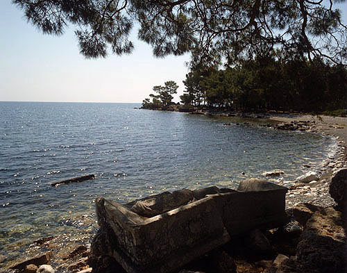 Turkey, Phaselis, Lycia, north harbour, sarcophagus on beach
