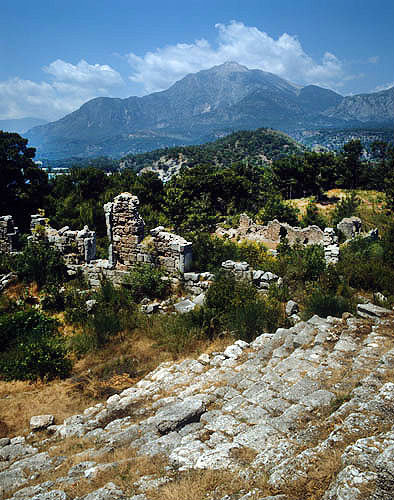 Turkey, Phaselis, Lycia, theatre with Mount Olympus in background