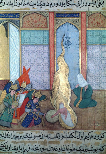 Birth of the Prophet, sixteenth century illumination in MS H1223, Life of the Prophet, Topkapi Palace Museum, Istanbul, Turkey