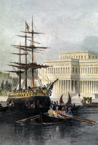 Turkey, ship anchored by the Palace of Mahmud II