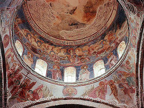 Turkey, Trabzon Turkey interior of dome showing the Baptism and the Resurrection dating from the 12th century