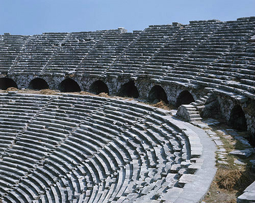 Roman theatre, second century, partial view of upper portion of cavea, Side, Turkey