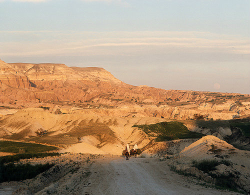 Turkey, Cappadocia,  peasants returning home at sunset