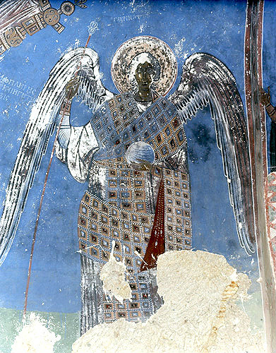 Turkey, Cappadocia,  detail of the Archangel Gabriel mural in the rock-cut Church of Tokali Kilise in the Goreme Valley
