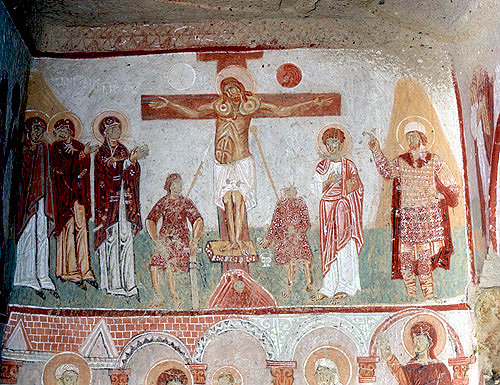 Turkey, Cappadocia, Goreme, Chapel Sakli Kilise (Hidden Church) 11thcentury AD, the Crucifixion