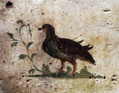 Turkey Ephesus detail of 2nd century AD mural of a bird on the walls of the steam baths in a Roman villa